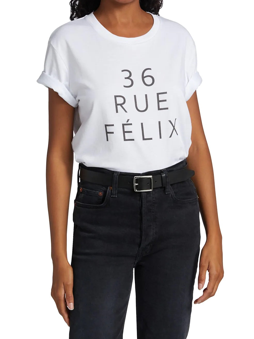 "The" t-shirt blanc 36 RUE FÉLIX x Saks - Bande wax dos - Unisex